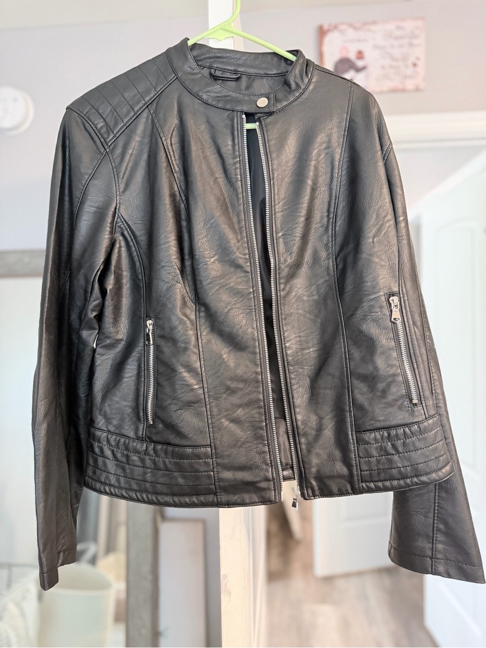 Women's Black Faux Leather Zip-Front Jacket